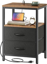 Nightstand with Charging Station, Side Table with Fabric Drawers, End Table with Open