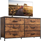 Wide Fabric Dresser, 6 Drawer Dresser TV Stand for 60" TV, Dressers Bedroom Furniture