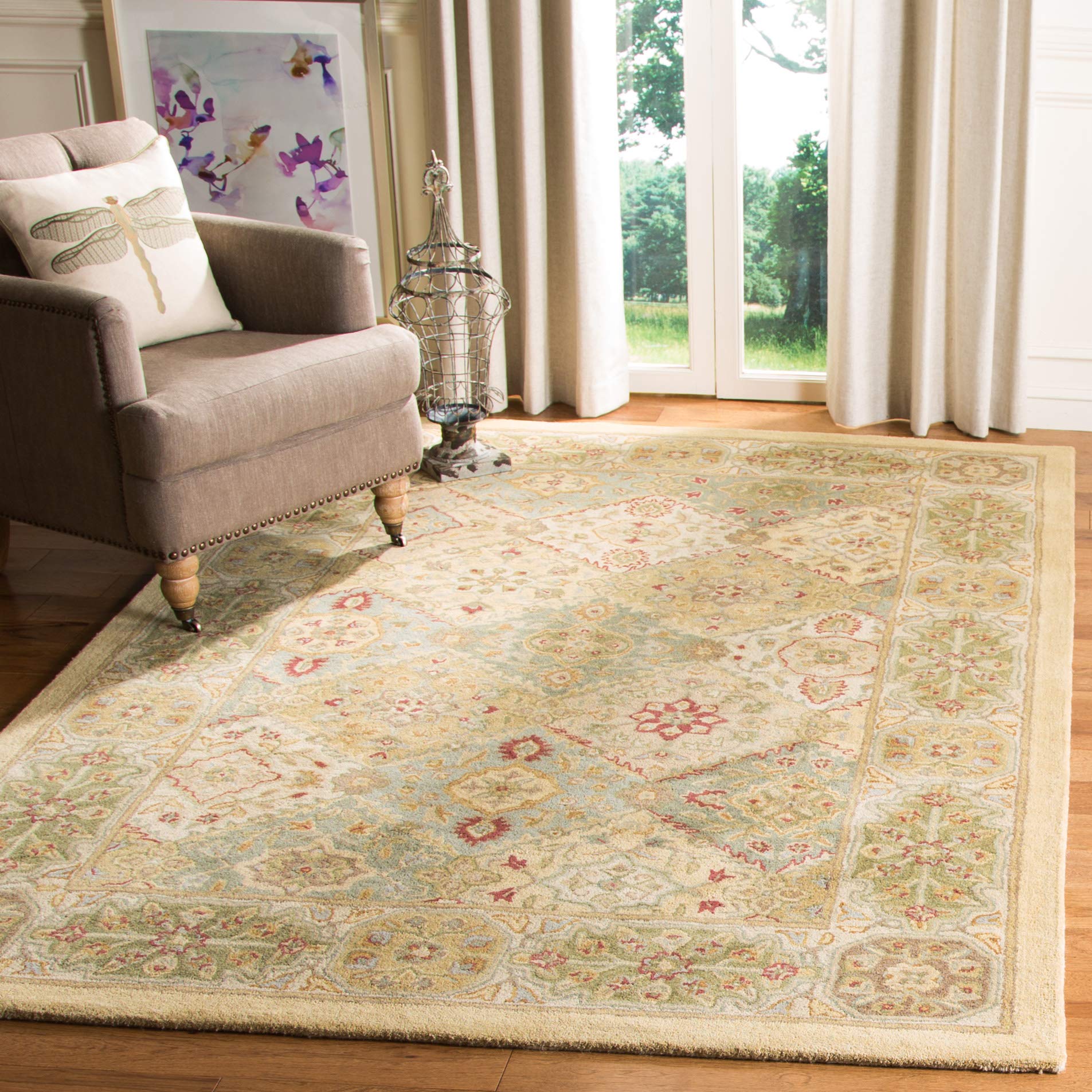 Heritage Collection Area Rug - 6' Square, Multi & Ivory, Handmade Traditional Oriental Wool