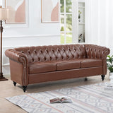 Chesterfield PU Leather Sofa, Upholstered PU Sofa with Tufted Back