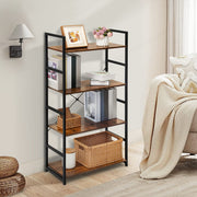 4-Tier Bookshelf, Industrial Bookcase w/Metal Frame Open Back Storage Display Shelves for Living Room Study Room, Rustic Brown
