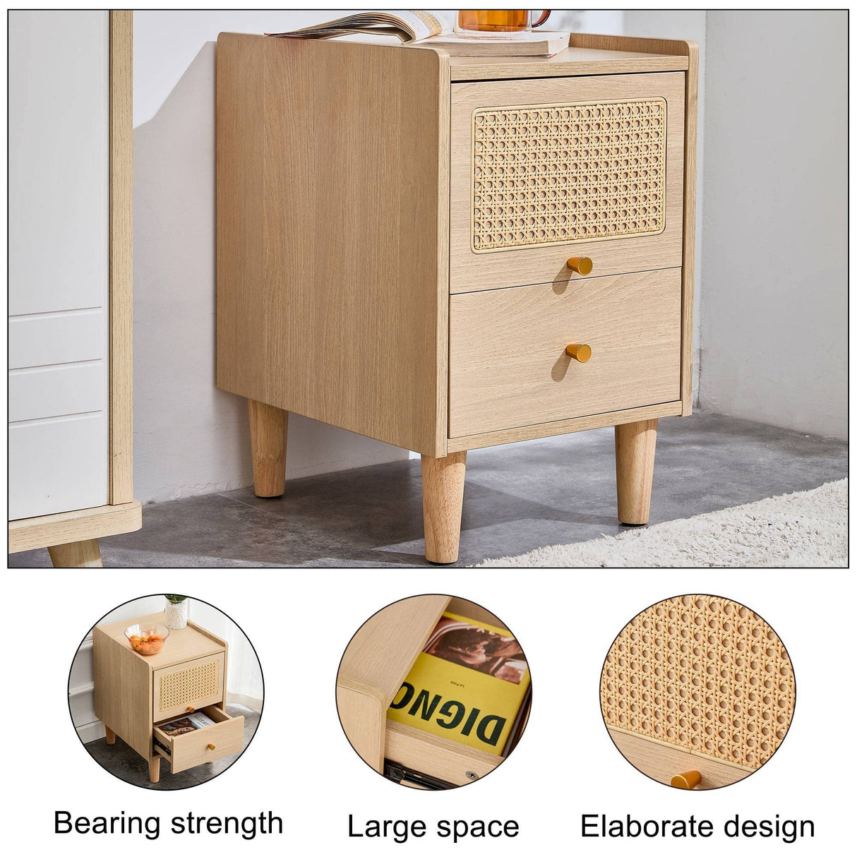 Modern Storage Cabinet Bedside Cabinet Nightstand Bedside Table 2 Drawers