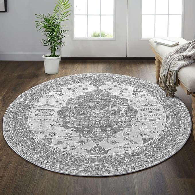 6x9 Area Rugs, Stain Resistant Washable Rug for Living Room, Vintage Inspired Rug