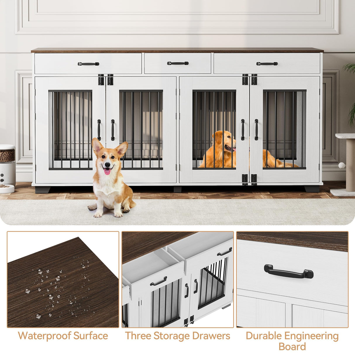 71" Double Dog Crate Furniture with Storage Drawers