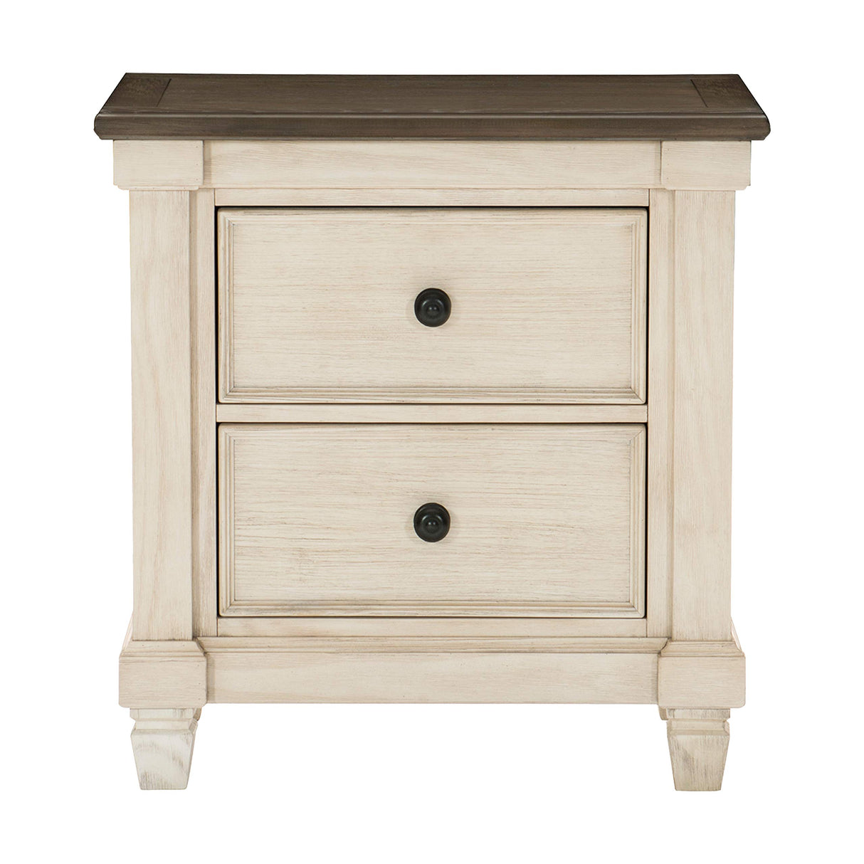 Penza 2-Drawer Nightstand, Antique White/Rosy Brown