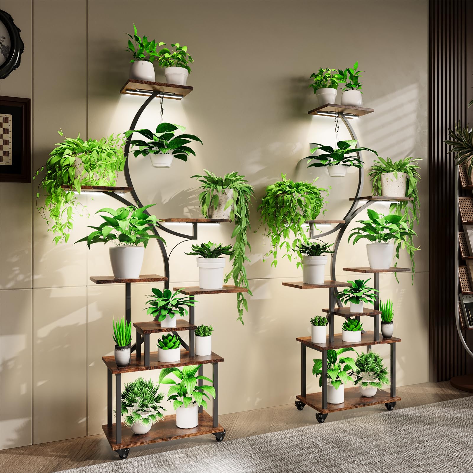 Plant Stand Indoor with Grow Lights, Indoor Plant Stand with Wheels, 8 Tiered Plant Shelf