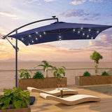 Solar Offset Hanging Market Patio Umbrella, rectangle patio umbrella, Steel Pole