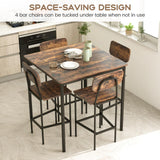 5-Piece Dining Table Set W/Counter Height Table & 4 Bar Stools,