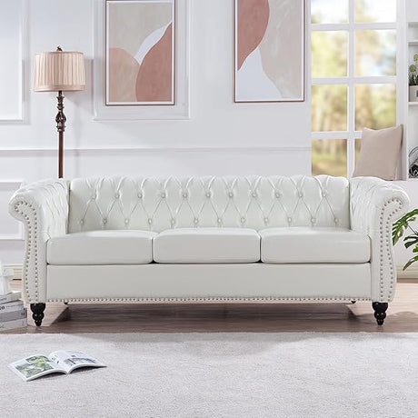 Chesterfield Sofa, Classic Tufted Upholstered Leather Couch, Modern 3 Seater Couch