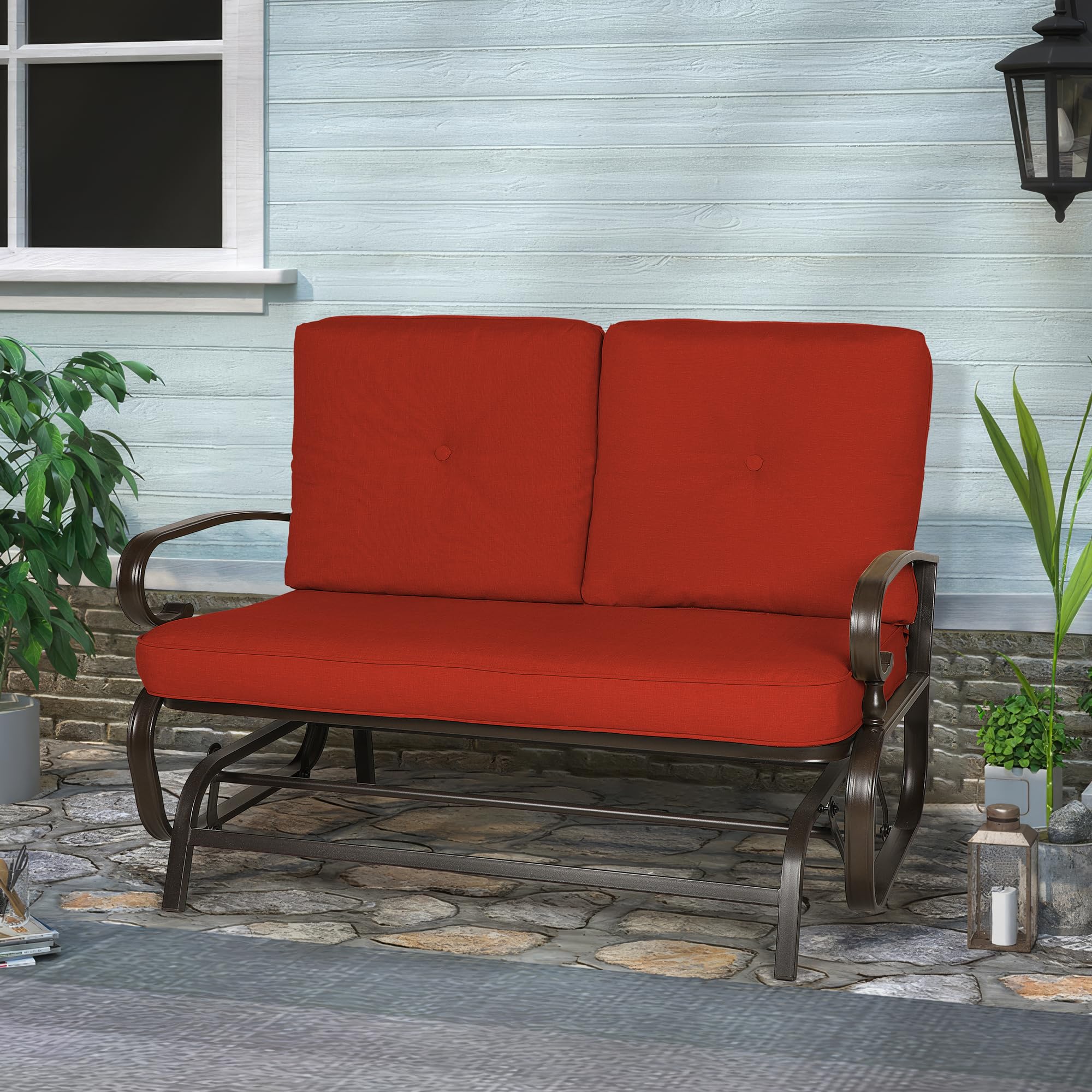 Outdoor Patio Glider Chair, Swing Glider Bench, Porch Furniture Loveseat Seating
