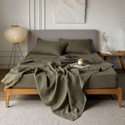 Olive Green Linen Sheets King Size Set, 100% Washed French Flax Organic Linen Sheets,