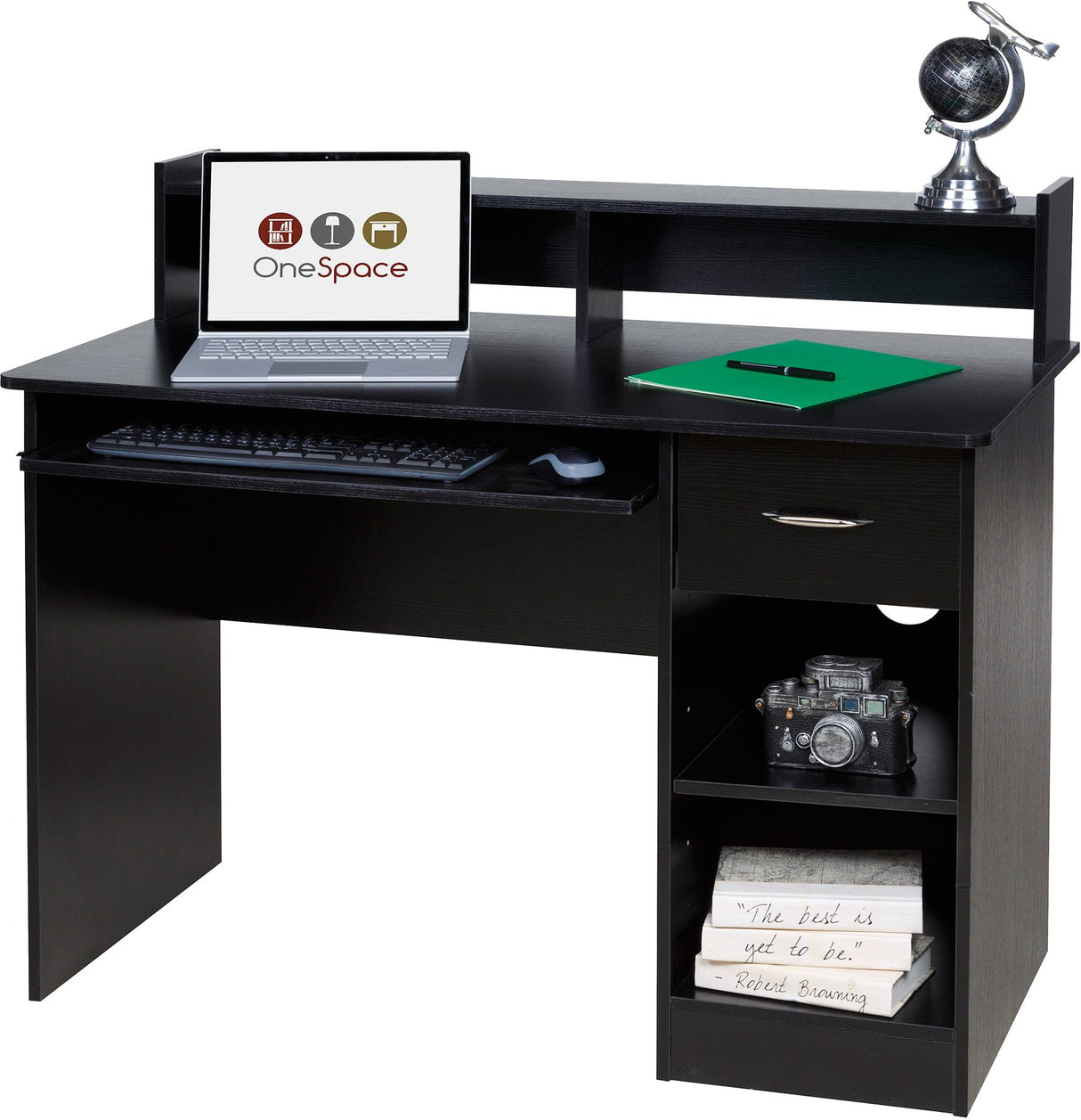 Essential Computer Desk, Hutch with Pull-Out Keyboard, Black