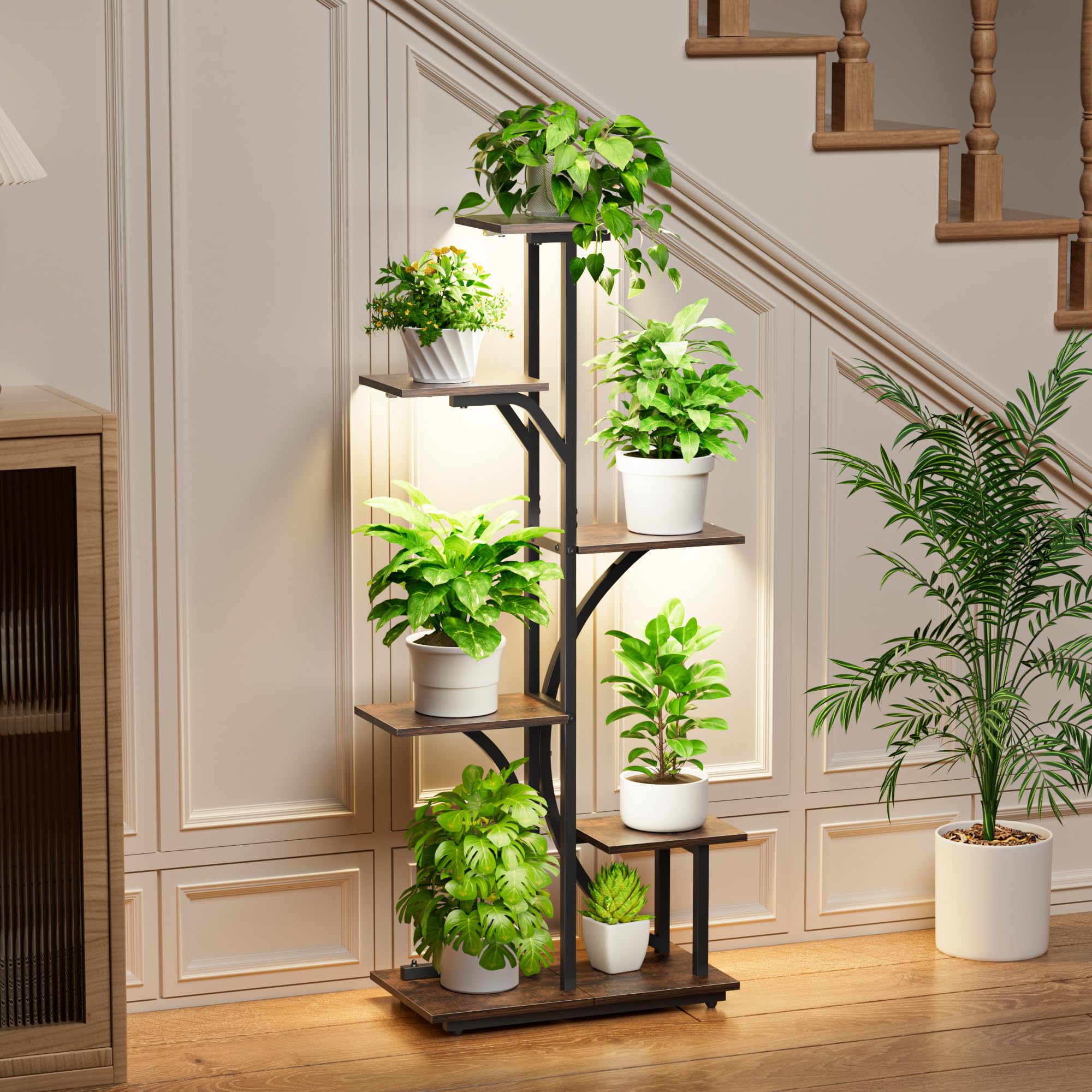Plant Stand with Grow Lights Indoor, 6 Tiered Plant Shelf, 45" Corner Display Storage Shelf