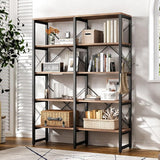 Double Wide 6-Tier Bookcase, Industrial Bookshelf with Metal Frame, Open Large Book