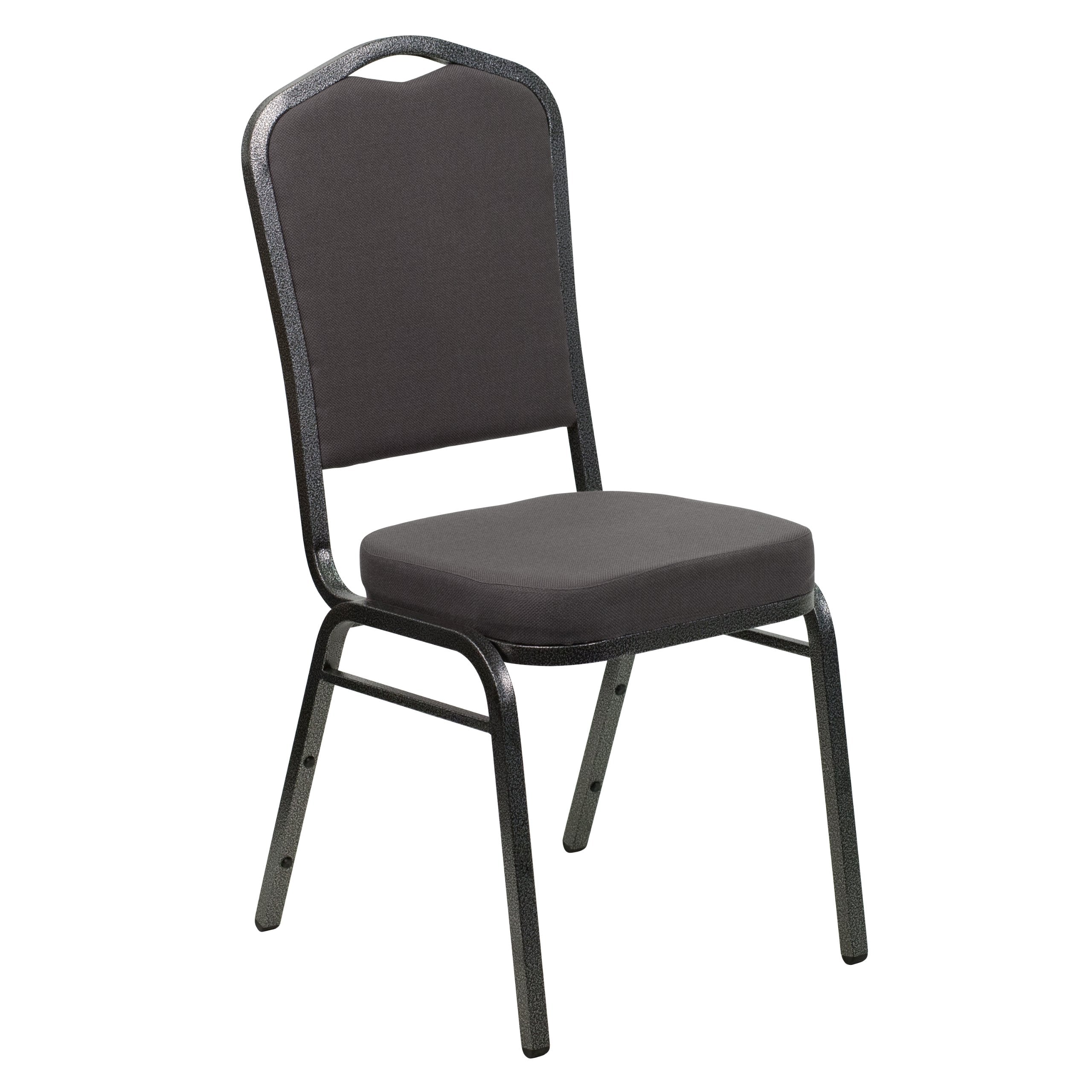 Crown Back Stacking Banquet Chair, Gray Fabric/Silver Vein Frame