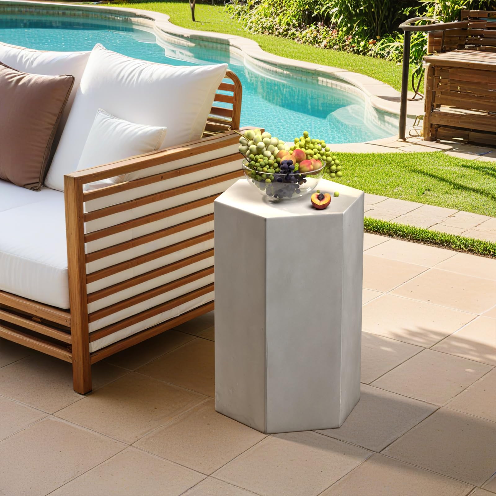 Indoor Outdoor Concrete Side Table, Outdoor End Tables for Patio 20" Hexagon