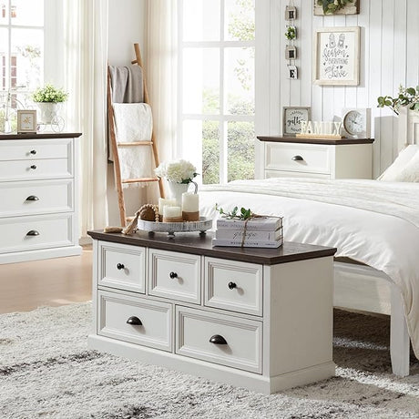 Farmhouse Nightstand with Charging Station, 3 Drawer Dresser for Bedroom