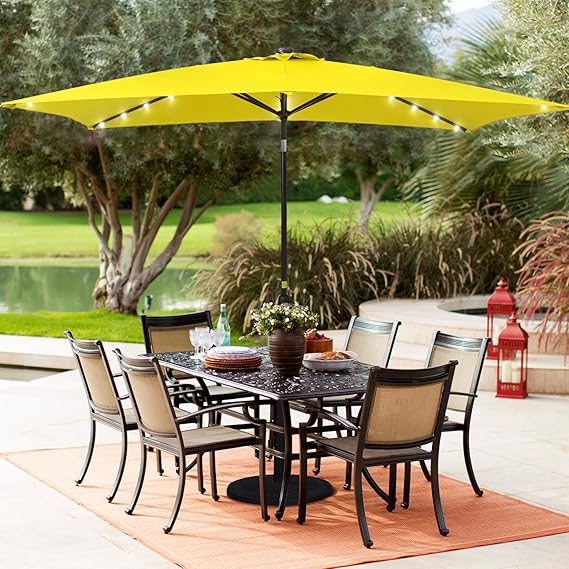 Rectangle Patio Umbrella with Solar Lights, 10x6.5ft Rectangular Umbrella Outdoor Patio