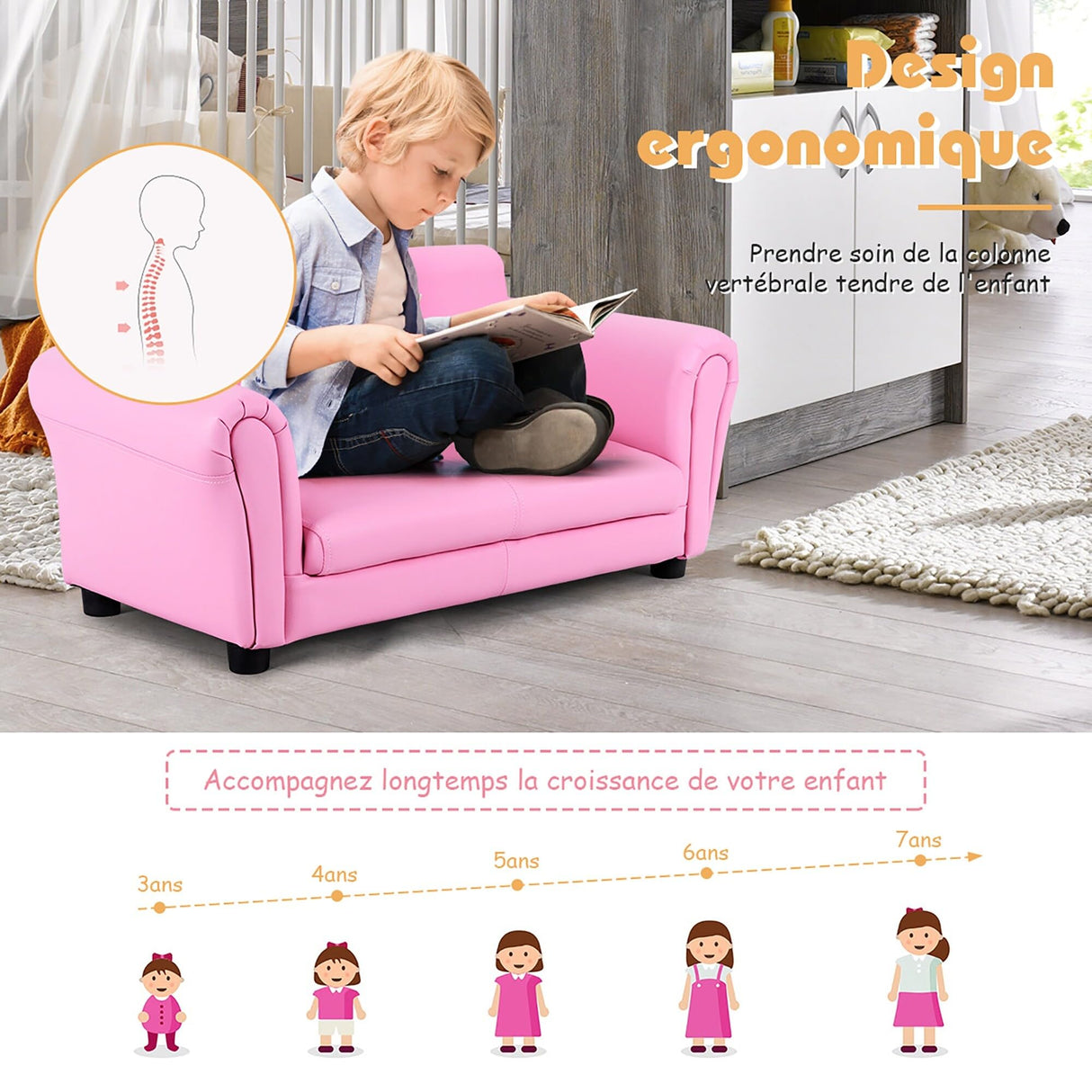 Children Sofa 2 Seat Armrest Chair Lounge with Footstool White