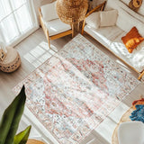 Washable Area Rug 5'x7' Organe Abstract Retro Boho Neutral Large Oriental Non-Slip&Stain Resistant