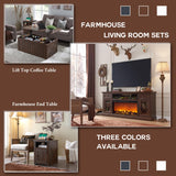 Farmhouse Fireplace TV Stand with 36" Electric Fireplace for 80 Inch TVs, 31" Tall