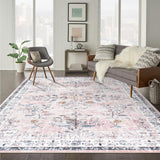 Washable Area Rugs 9x12 Living Room, Soft Non-Slip Pink Boho Rug