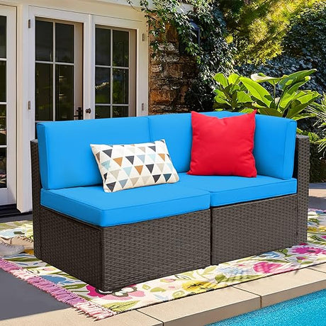 2 Pieces Patio Furniture Sofa Sets Outdoor All-Weather Sectional Corner Sofa