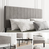 Full Size Upholstered Bed Frame with Tufted Headboard and Metal Slats Support, Heavy