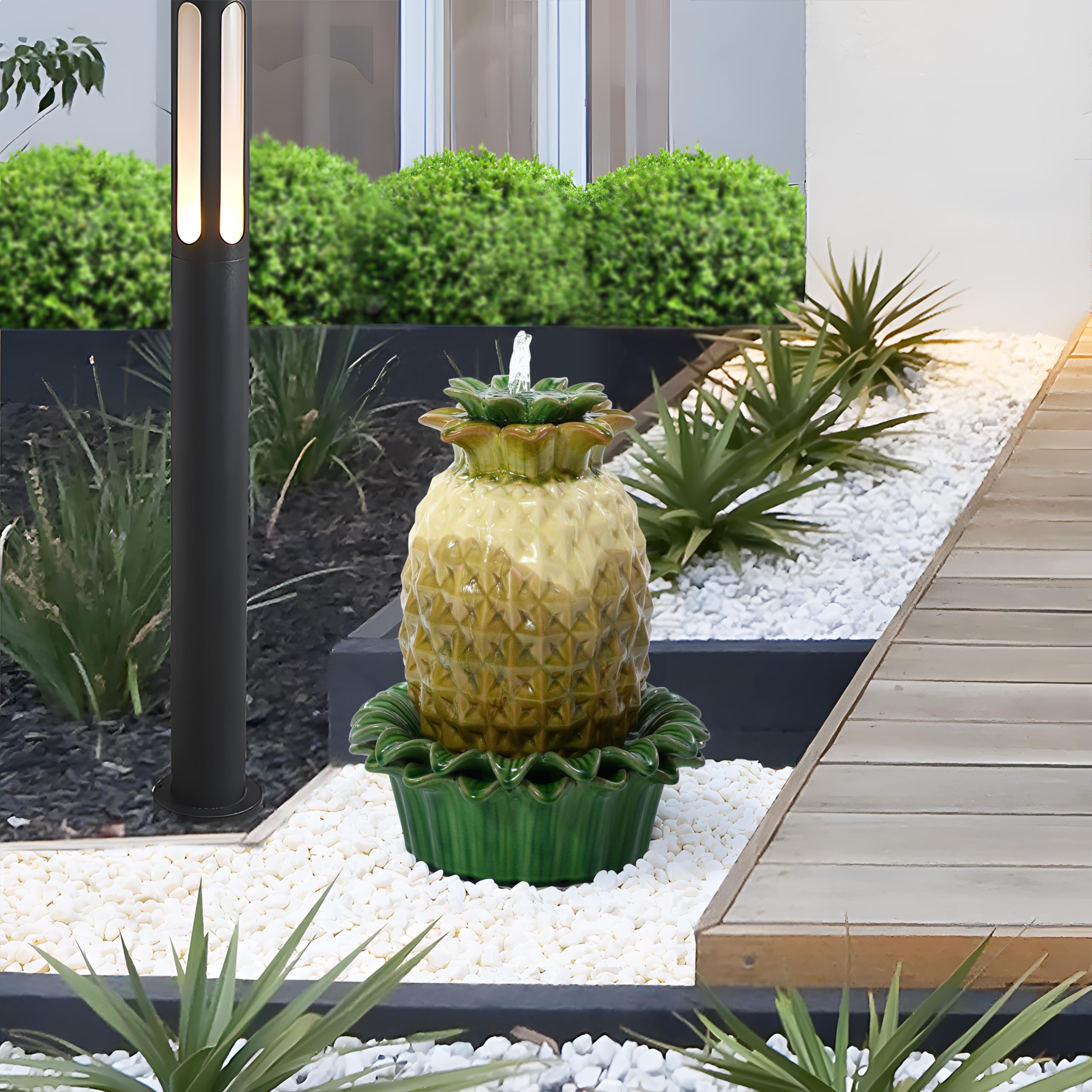Tabletop Water Fountain, 17 Inch Pineapple Glazed Ceramic Indoor Water Fountains