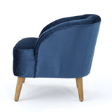 Amaia Modern Velvet Club Chair, Cobalt / Walnut