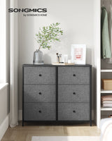 Dresser for Bedroom, Chest of Drawers, 6 Drawer Dresser, Closet Fabric Dresser with Metal Frame, Gray and Black w