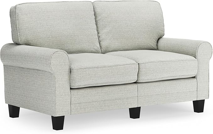 Copenhagen Rolled Arm, Easy Care Polyester, Soft Pillow Back, Pocket Coil Seat Cushions, Removable Covers, Loveseat or Couch for Small Spaces, Living Rooms or Bedrooms, 78" Sofa, Buckwheat