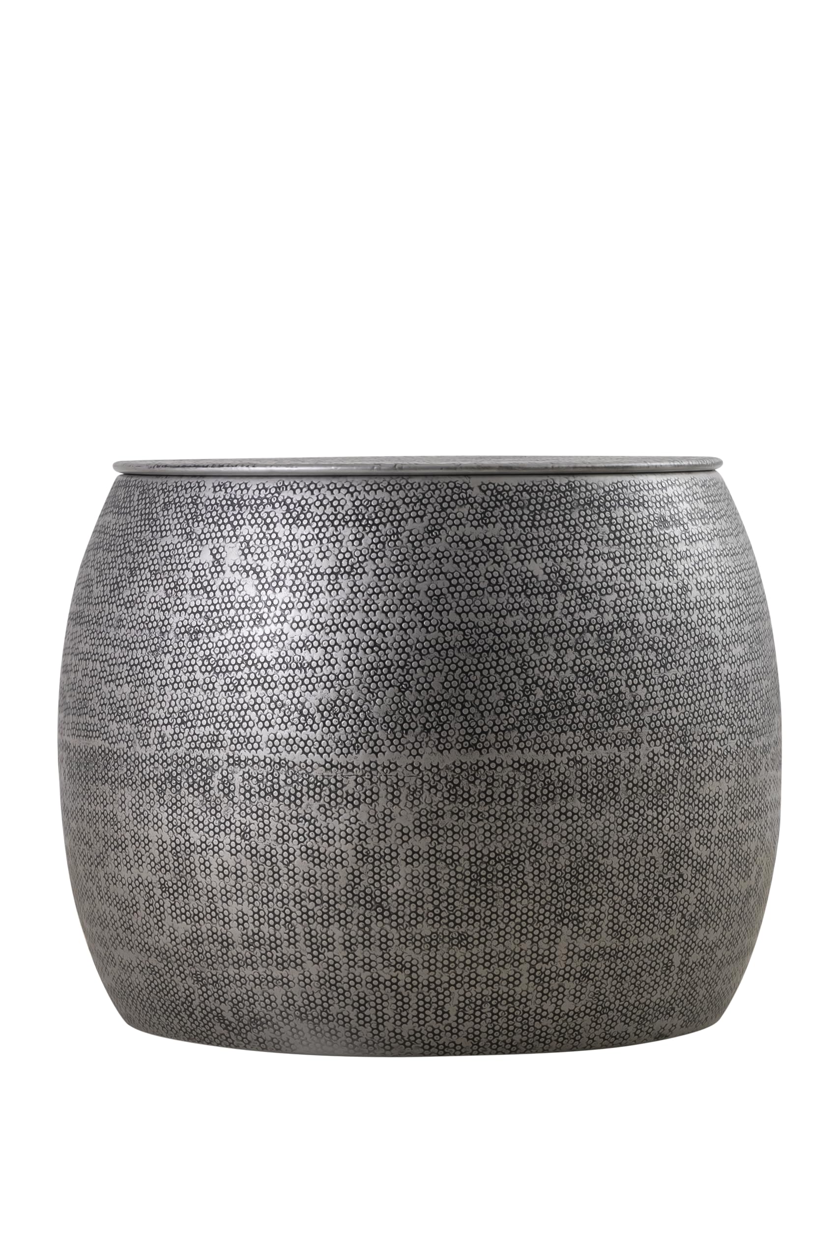 Modern Round Aluminum Hammered Embossed Texturing Metal Drum Side Table