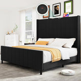 Queen Size Bed Frame Linen Fabric Upholstered Platform with Headboard and Strong Wooden Slats,