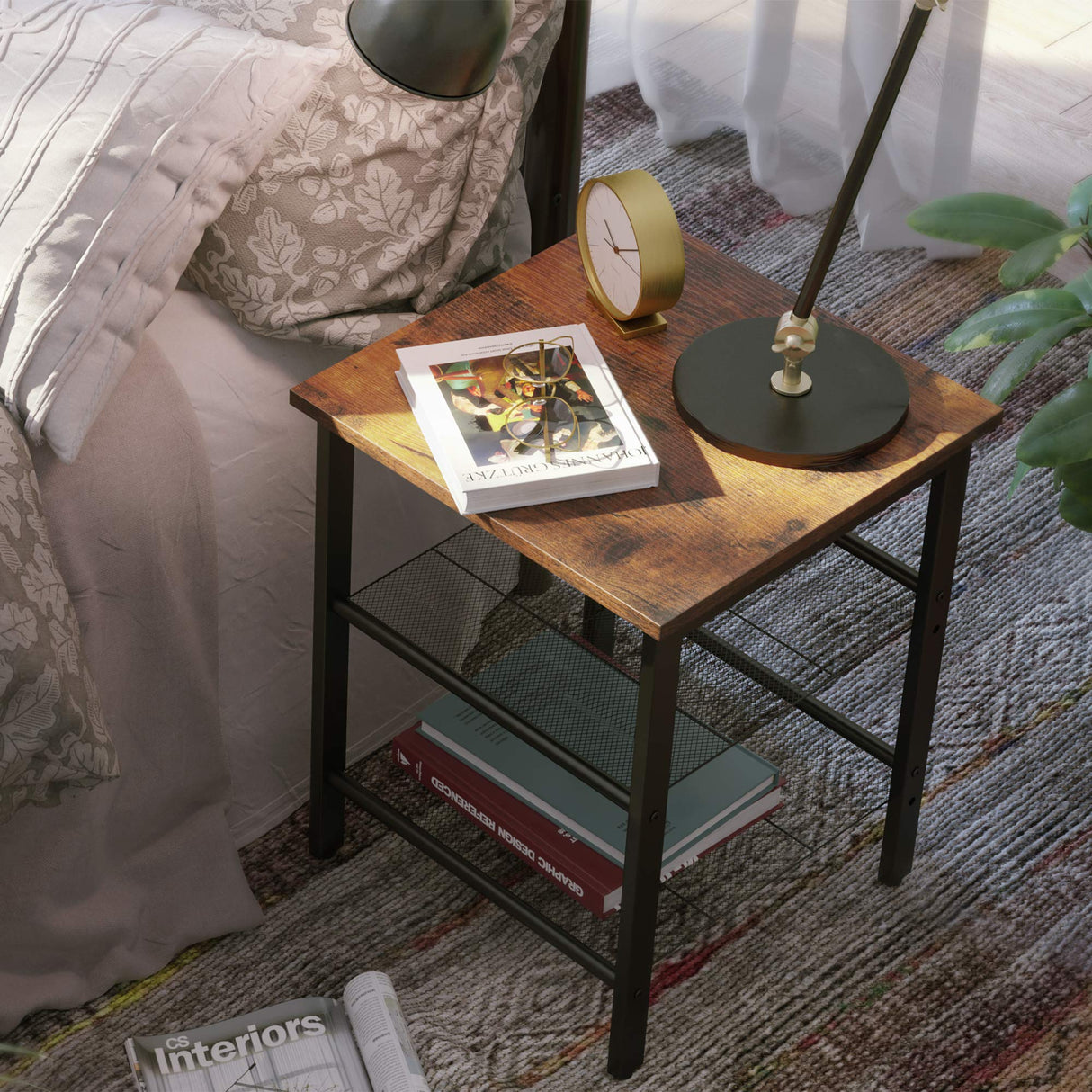 Nightstand, Set of 2 Side Tables, End Tables with Adjustable Mesh Shelves