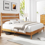 Solid Wood Bed Frame with Ergonomic Headboard, Full Size Mid Century Wooden Platform