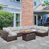 9-Piece Patio Rattan Furniture Set with Storage Table Outdoor Sectional Conversation