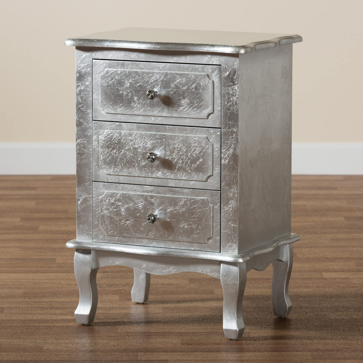 Newton End Table, 3-Drawer, Silver