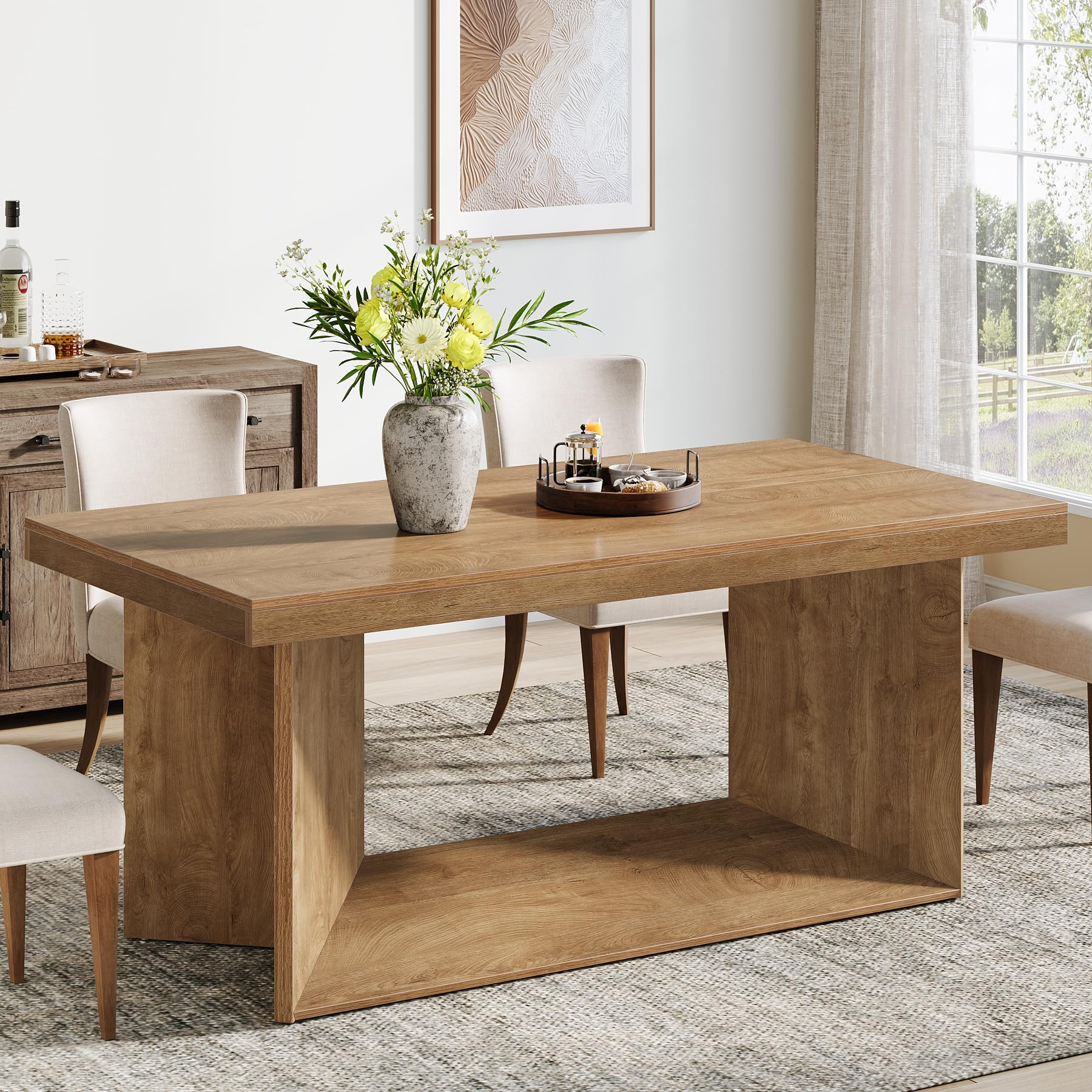 63-Inch Farmhouse Dining Table for 4-6 People