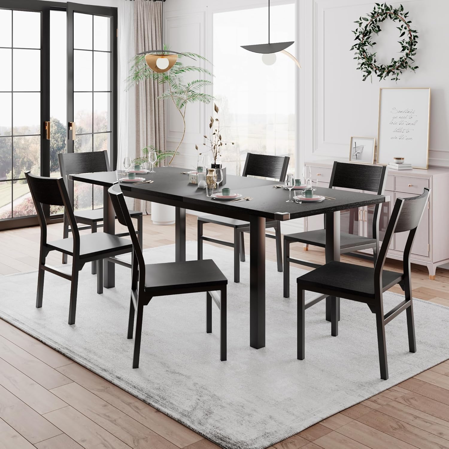 7-Piece Extendable Dining Table Set with 6 Chairs