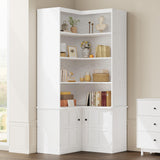 Corner Bookshelf with Doors, 6 Tier Bookcase with Storage, Corner Shelf with Cabinet