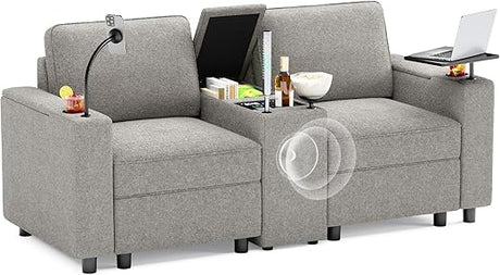 Home Theater Seating Set of 3, Power Conscle with Cup Holders, Bluetooth Stereo,