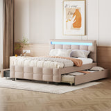 Bed with LED Frame Beige - Queen
