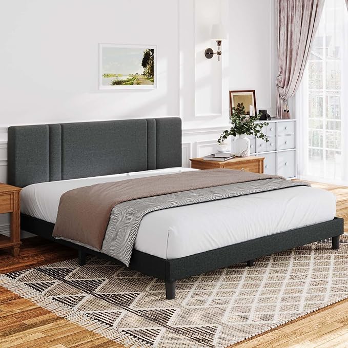 Queen Bed Frame with Headboard, Bed Frame Queen Size with Wood Slats Support,Linen