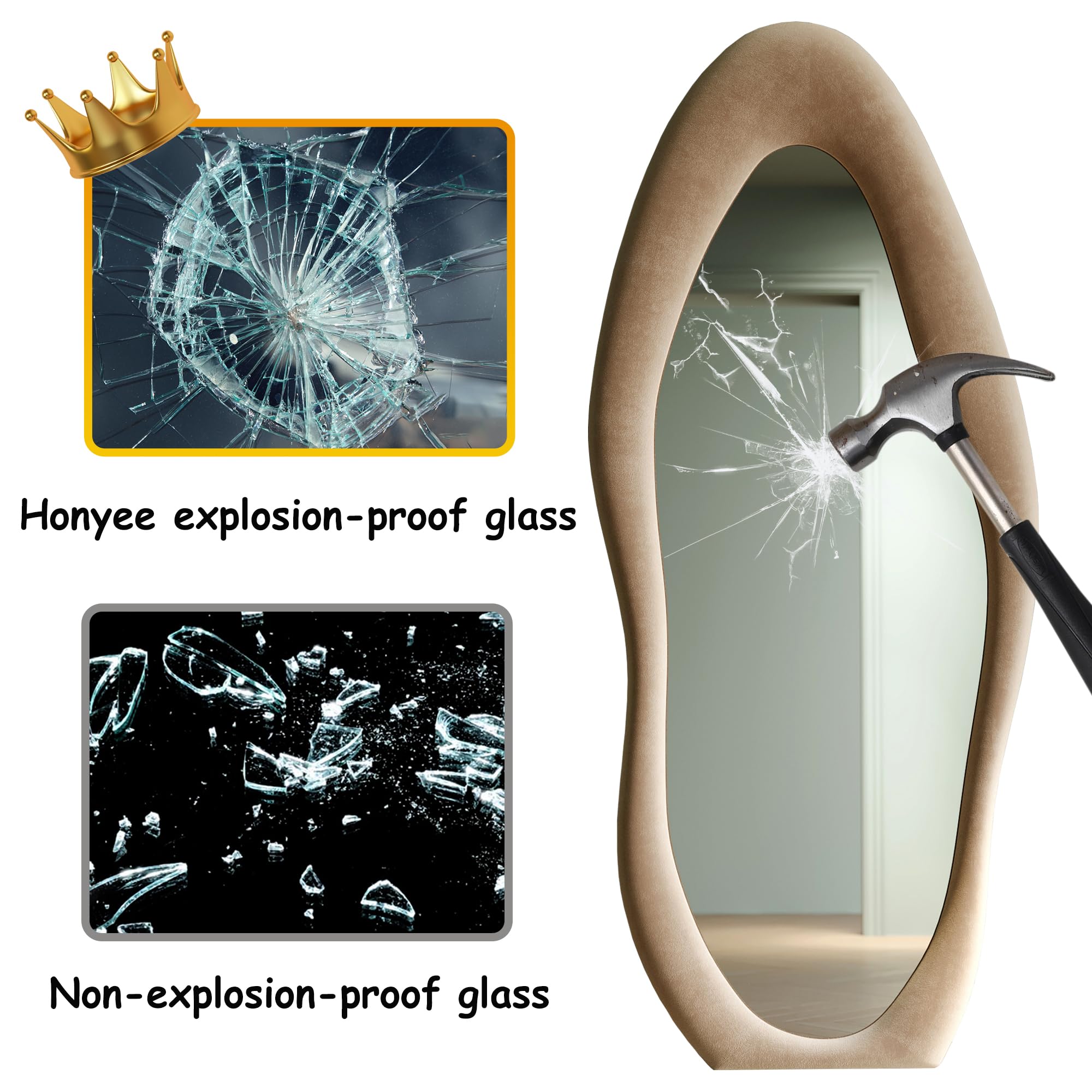 Full Length Mirror, 63" x 24" Wall Mirror, Flannel Wrapped Wooden Frame Floor Mirror