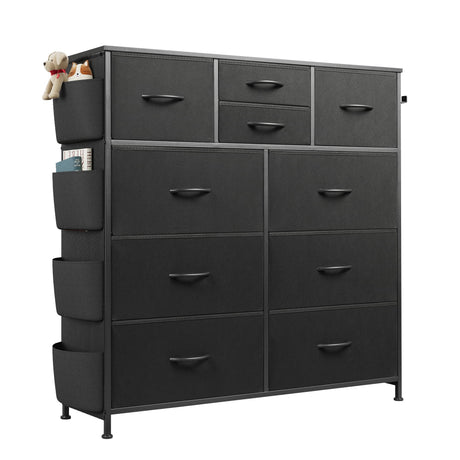 Dresser for Bedroom with 10 Drawers, Fabric Dresser Chest of Drawers with Side Pockets