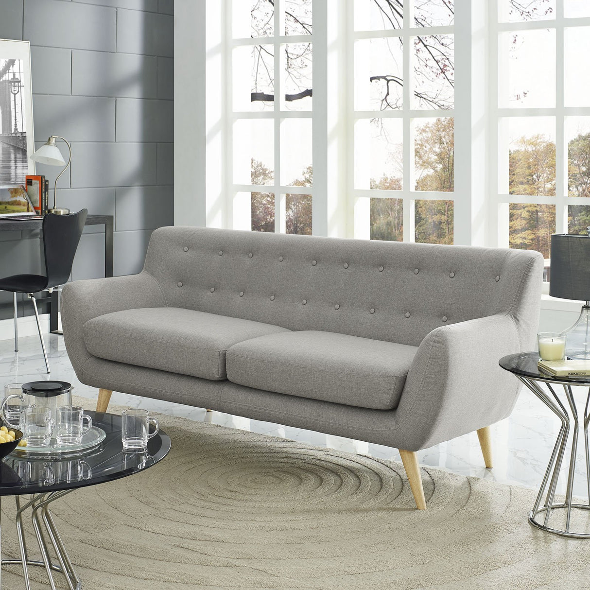 Modway Remark Mid-Century Modern Sofa With Upholstered Fabric In Light Gray