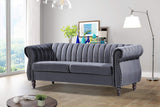 Container Furniture Direct Quinones Modern Chesterfield Channel Tufted Sofa with Nailhead Accents, 76.4", Grey