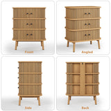 Fluted 3 Drawers Nightstand with Sliding Door, Boho 3 Drawer Dressers for Bedroom,