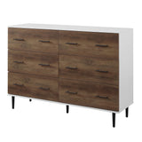 Walker Edison Mila Modern 6 Drawer Storage Buffet, 52 Inch, White and Rustic Oak